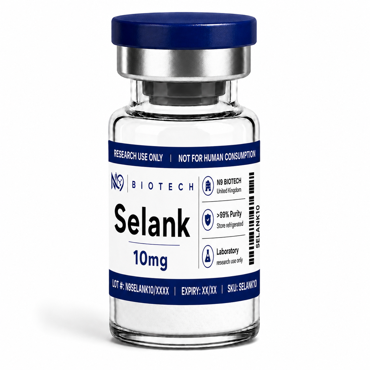 Selank 10mg lyophilised peptide vial